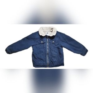 Old Navy blue zip-up collared winter coat blazer fleece lined chest pocket 4T